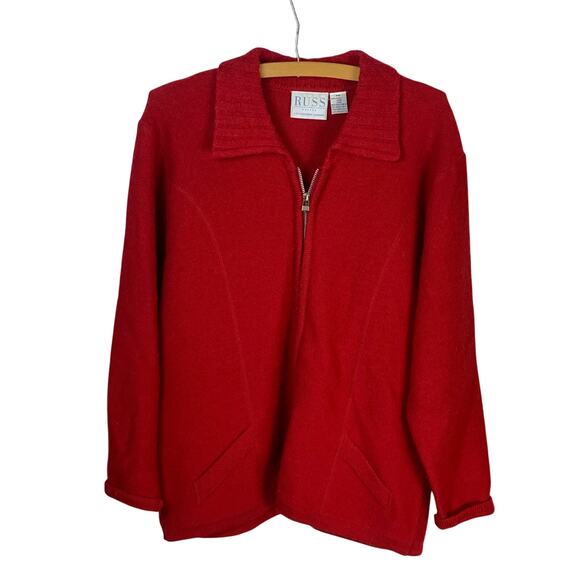 Russ Petites Sweaters - Russ Petites Vintage 90s Dark Red 100% Wool Zip Cardigan Sweater Petite Medium